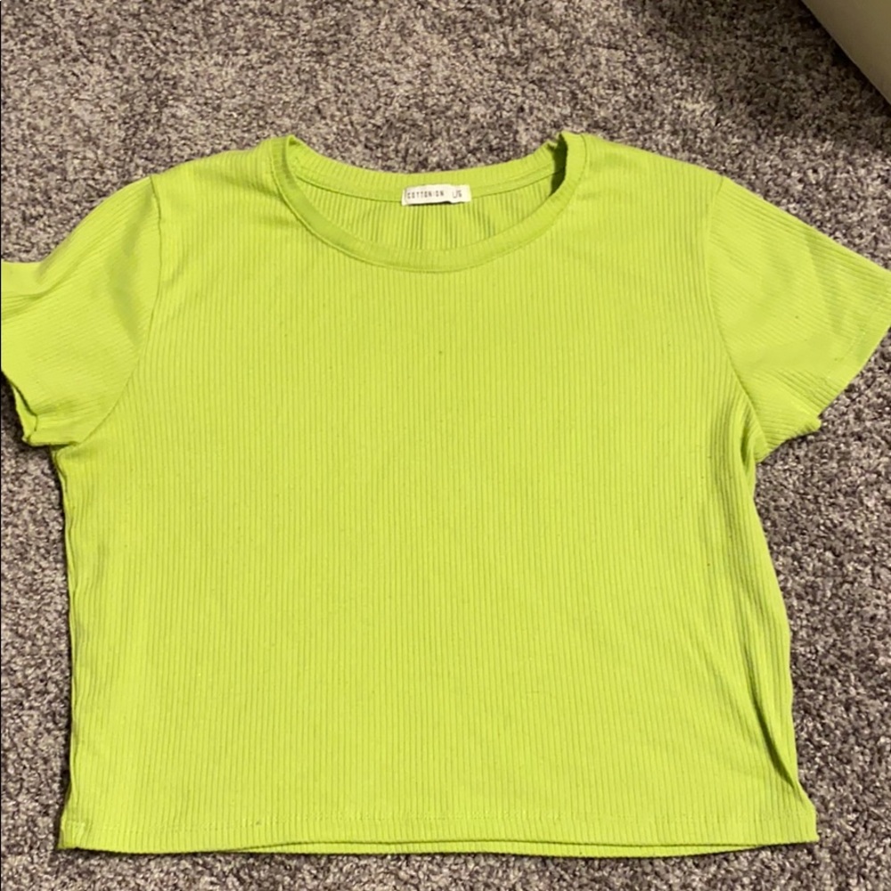 A lime green rib knit crop top
